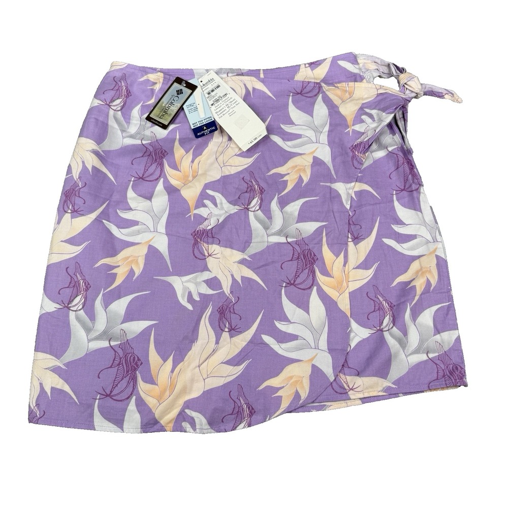 Columbia Skirt Womens M Purple Floral Fish Print Wrap Tie Waist Travel Casual